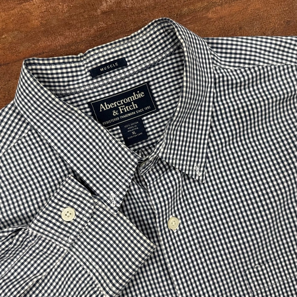 Abercrombie & Fitch Muscle Fit Gingham Button-Down‎ Shirt Men’s XL